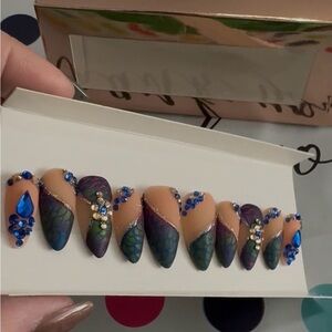 NWT Custom Size L Gorgeous Handmade Peacock Feather Design Press-On Nails Set